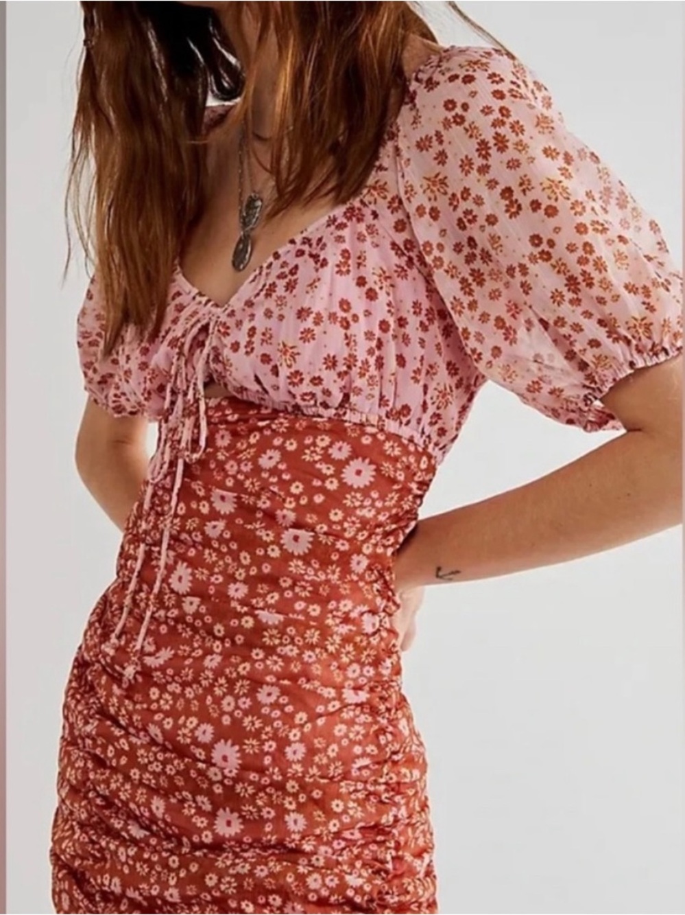 Free People Floral Puff Mini Dress XS - Picture 3 of 12